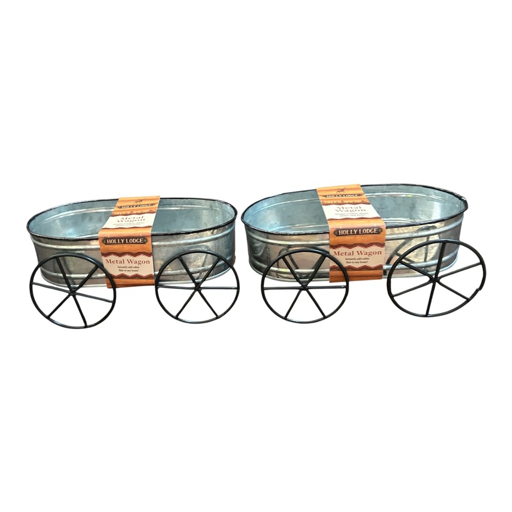 Holly Lodge Set of 2 Galvanized Metal Wagon Decorative Planters Farmhouse Decor